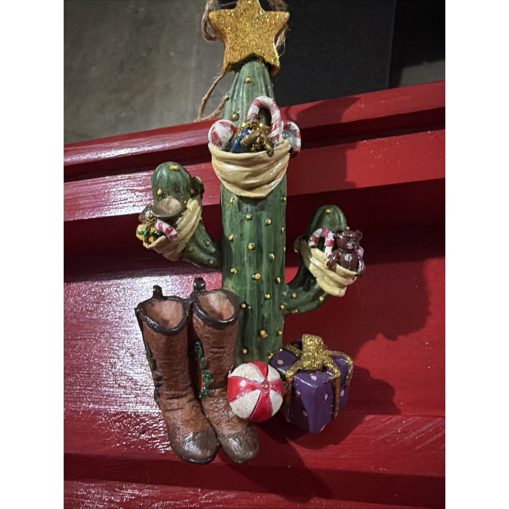 Sparkly Western Cactus & Boots Christmas Ornament  holiday festive decor